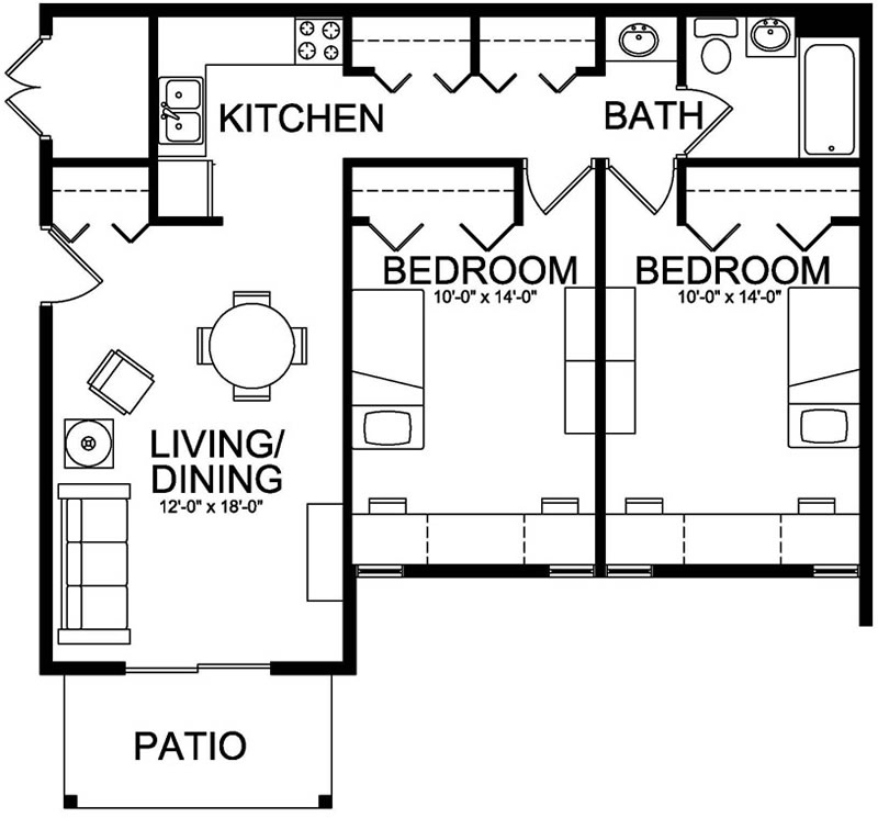 Pine Grove Shared Apartment Option 2 Floor Plan in black and white